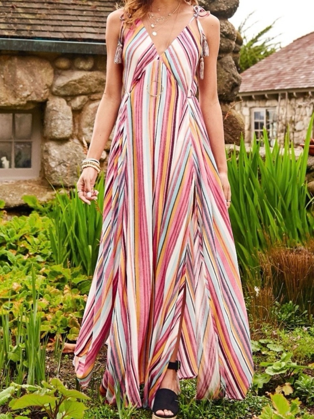 Altar'd State Quesada Maxi Dress Multi Colored Stripe